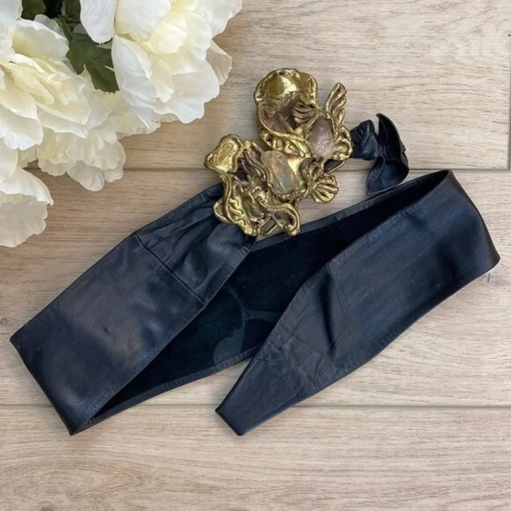 Carvalhu Rio Copa‎ Brutalist Belt Buckle Wearable Art Brass Stone Original Belt
